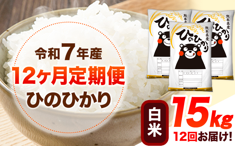 令和7年産【12ヶ月定期便】 白米 ひのひかり 15kg 《お申込み翌月から出荷》 熊本県産 白米 精米 ひの 送料無料 熊本県 山江村 SDGs 米 コメ こめ 国産