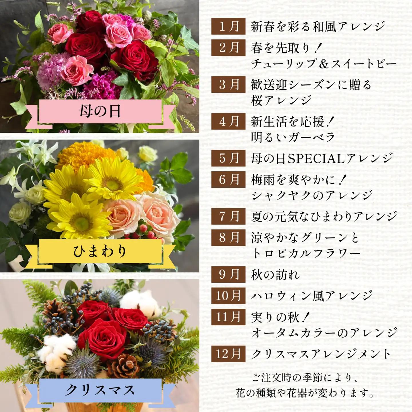 季節のアレンジメントフラワー　定期便　6ヶ月毎月お届け[FI006] /  花 花束 季節 定期便 生活 記念日 ギフト プレゼント お祝い 送料無料