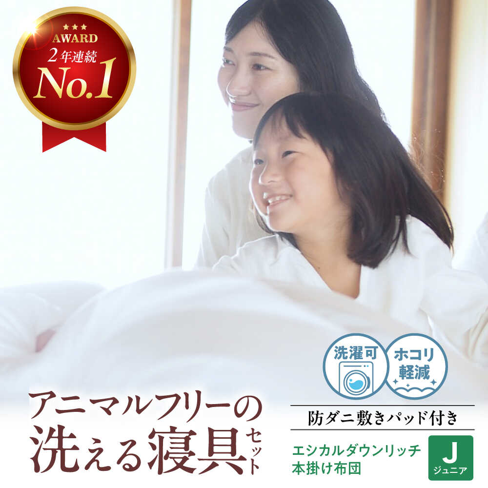 【ふるさと納税】《日本製》 洗える 人工羽毛布団 エシカルダウンリッチ本掛け布団＆防ダニ敷きパッドセット〈ジュニア〉広島県福山市/イシケン株式会社 羽毛 布団 ふとん 本掛け 掛け布団 掛布団 軽い 日本製 秋 冬 寝具 [BAAK151]