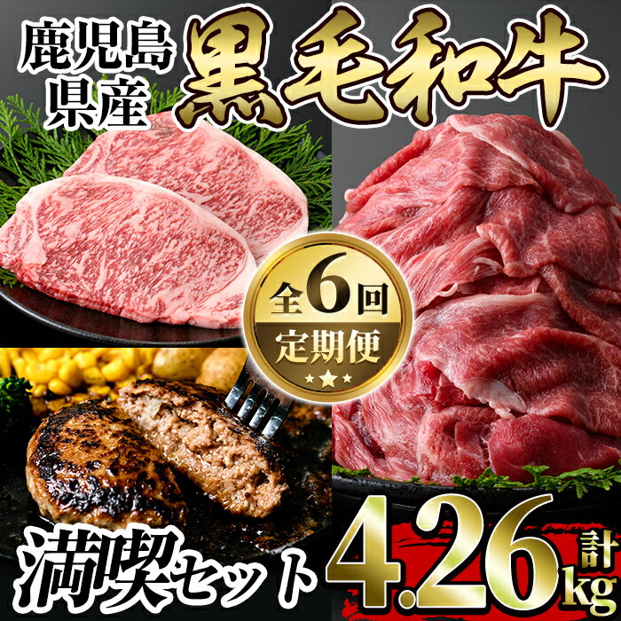 【ふるさと納税】《定期便全6回》黒毛和牛満喫セット(計4.26kg)サーロインステーキ・切り落とし・カイノミ焼肉・ハンバーグ・赤身ランプステーキ・サーロインスライスの定期便！国産 鹿児島産 肉 牛肉 牛 冷凍【水迫畜産】