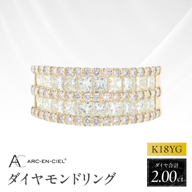【ふるさと納税】アルカンシェル K18YG ダイヤリング 計2.0ct 指輪 8号 9号 10号 11号 12号 13号 14号 15号 16号 プリンセスカット ダイヤ ダイヤモンド 天然ダイヤモンド 金 18金 K18 ジュエリー アクセサリー 宝石 男女兼用 大阪府 泉佐野市 送料無料