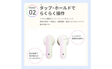 【オーロラ/ホワイト】Bluetooth 5.3 完全ワイヤレス ステレオイヤホン インナーイヤータイプPG-BTE18TW AOS0002VC01