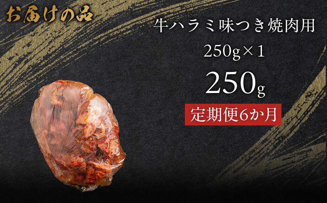 【6か月定期便】牛ハラミ味つき焼肉用 250g (250g×1) MROBM037
