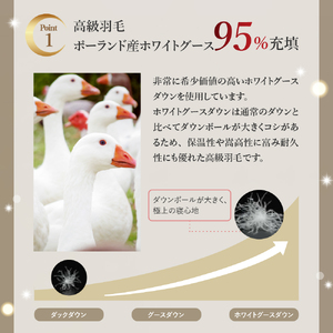 羽毛移動防止特許構造 ポーランド産ホワイトグースダウン95％ 羽毛増量 高級掛け布団 440dp ダブル ブルー