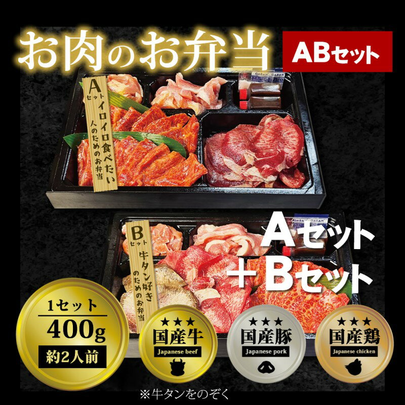 【ふるさと納税】肉 焼肉 お肉のお弁当 ABセット [800g・約4～6人前] ■イロイロ楽しめて牛たんもたっぷり！ 焼肉セット お肉