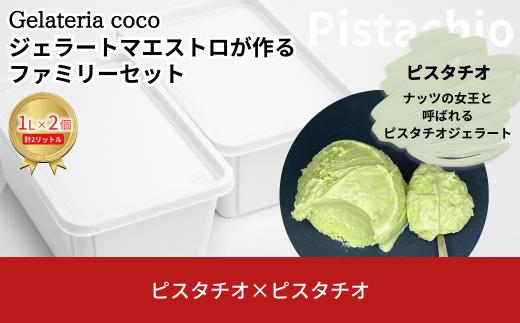 ジェラートマエストロが作るファミリーセット 1L×2 合計2L[ピスタチオ×2] ジェラート アイス 大容量 ファミリーパック 添加物不使用  [Gelateria coco]【017S097】
