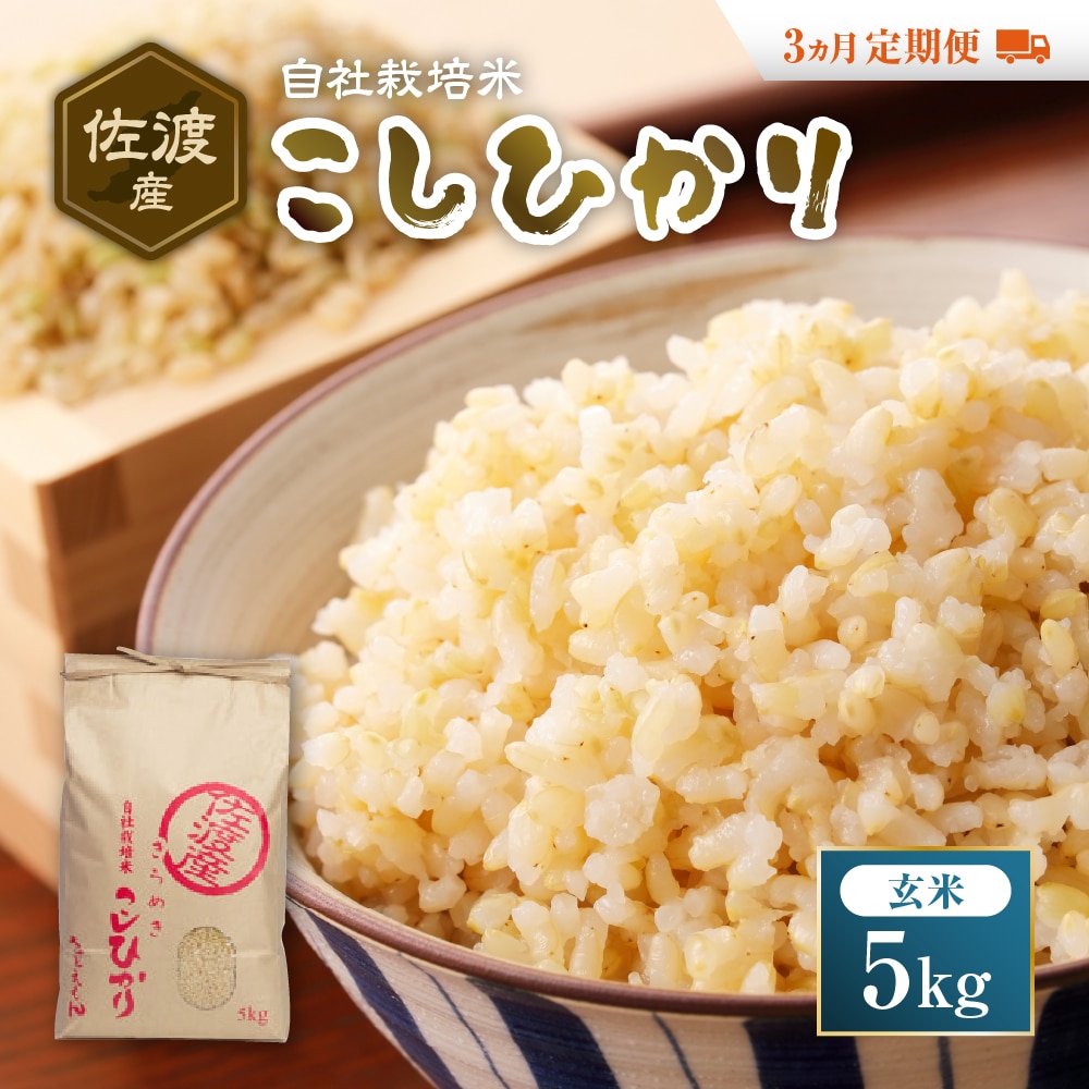 自社栽培米佐渡産こしひかり（玄米5kg）３カ月定期便