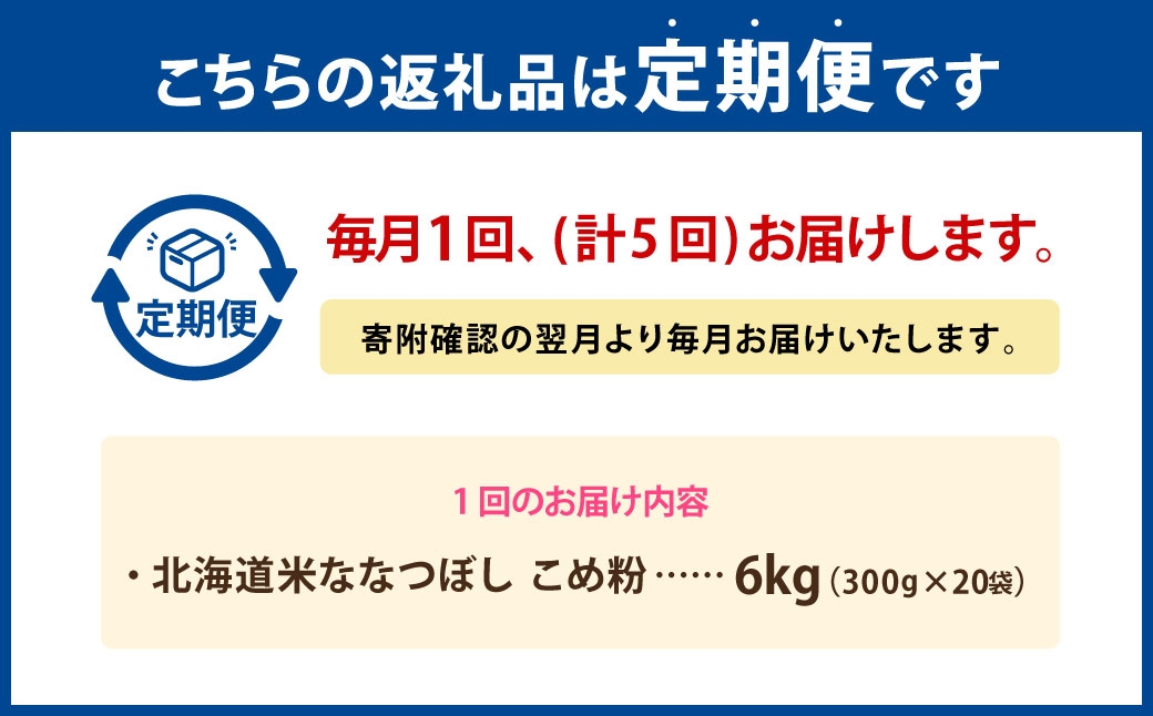 【 定期1ヶ月毎5回 】 北海道米ななつぼし こめ粉 6kg （ 300g × 20袋 ） 米粉 コメ粉 こめこ 米 こめ コメ 粉 製粉 国産米 ブランド米 ブランド 国産 北海道産 グルテンフリー