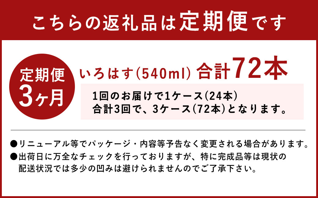 【3ヶ月定期便】い・ろ・は・す(いろはす)阿蘇の天然水 540mlPET×24本(1ケース)