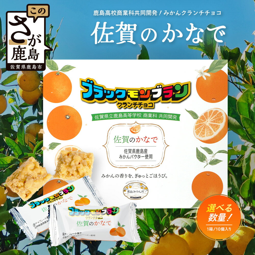 【ふるさと納税】箱数を選べる【鹿島高校 共同開発】みかん クランチチョコ 佐賀のかなで 鹿島産みかんパウダー使用 1箱～12箱 ブラックモンブラン（10本入/1箱あたり）レターパックでの発送 佐賀 鹿島 チョコレート ご当地スイーツ A-229 10本～120本