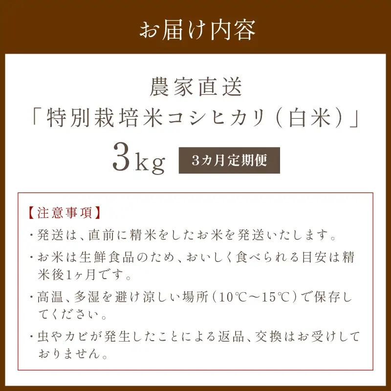 【3ヶ月定期便】2026年産 京都・京丹後峰山 特別栽培米コシヒカリ 3kg 【白米】 1等米 検査済証付　お米 精米 お弁当 おにぎり 京都府産 白米 特別栽培 一等米 ふるさと納税 米 定期便 生