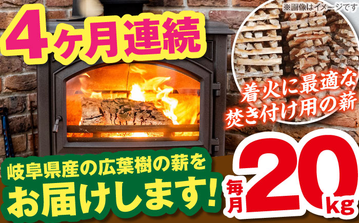 【4回定期便】岐阜県産 薪（焚き付け用）20kg ナラ ミックス / 薪 まき マキ 薪ストーブ 20kg 乾燥 広葉樹 ナラ キャンプ きゃんぷ BBQ バーベキュー / 恵那市 / JFP日本森林