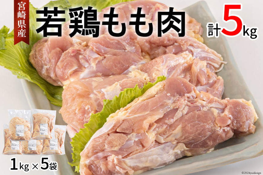 鶏肉 もも肉 宮崎県産若鶏もも1kg×5 計5kg [アグリ産業匠泰 宮崎県 美郷町 31be0037] 冷凍 小分け 個包装 もも モモ 鶏もも 鶏モモ 若鶏 とりにく 鳥肉