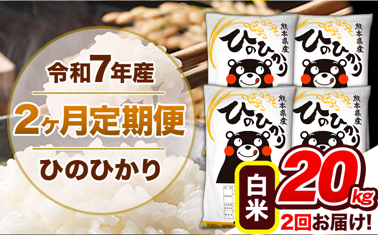 【2ヶ月定期便】令和7年産 白米 定期便 ひのひかり 20kg 《お申込み翌月から出荷》熊本県産 ふるさと納税 白米 精米 ひの 米 こめ ふるさとのうぜい ヒノヒカリ コメ 熊本米 ひのもり