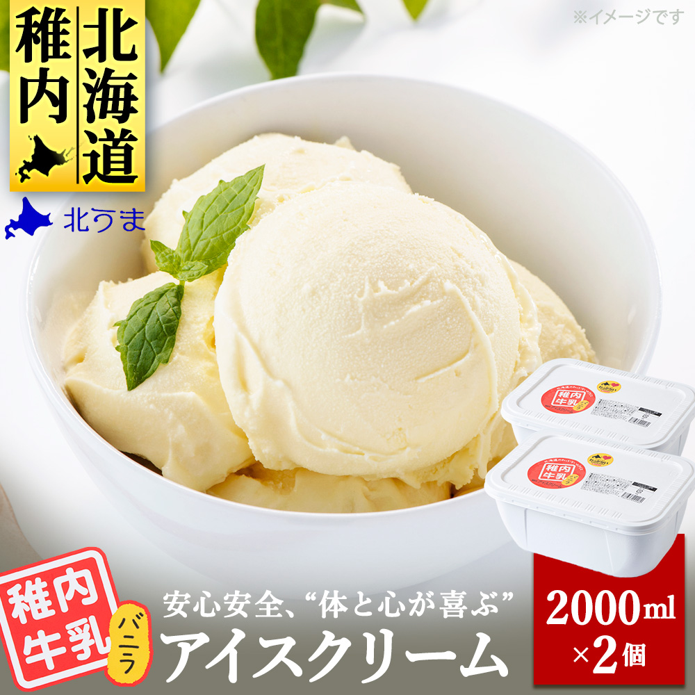【業務用】稚内牛乳アイスクリーム 2000ml バニラ × バニラ 2個 セット