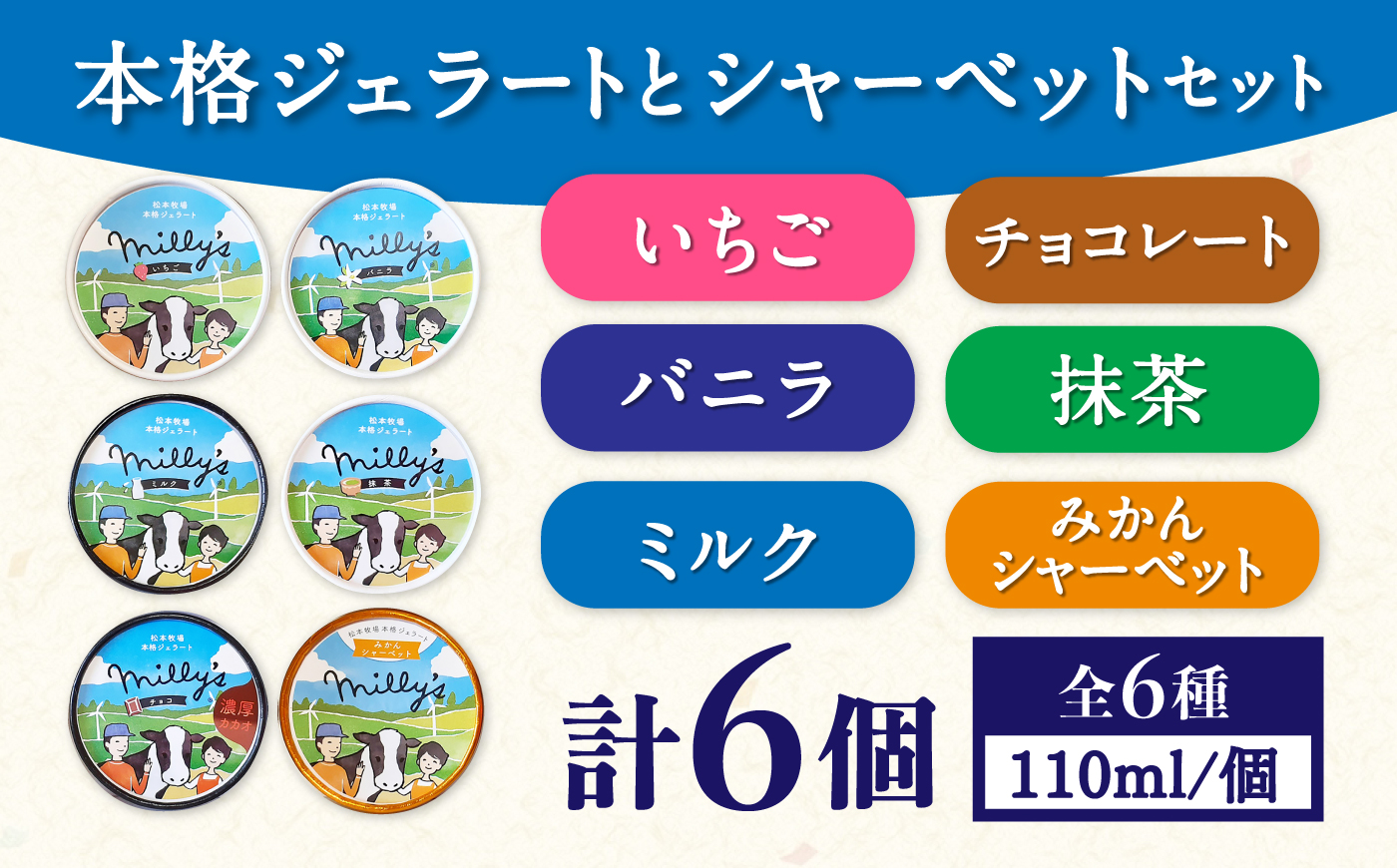 本格ジェラート ミリーズ6個セット 110ml×6個 / アイスクリーム / 佐賀県 / 松本アイス工房 [41AOAA001]
