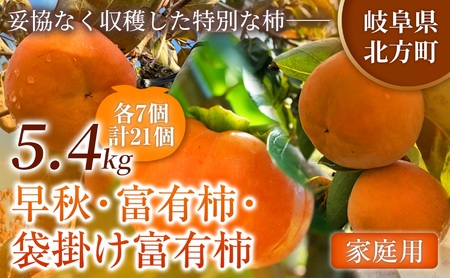 【全3回 定期便】旬柿 リレー便 家庭用 早秋 富有柿 袋掛け富有柿 ( 各7個 / 1.8kg )| さのっち農園
