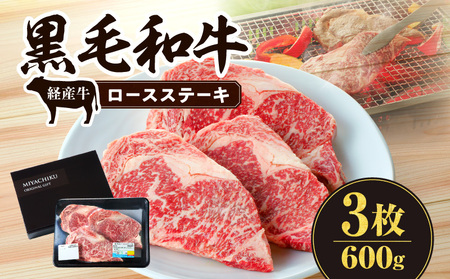 黒毛和牛（経産牛）ロースステーキ3枚 計600g 宮崎牛 ロース BBQ