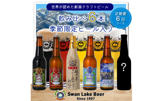 ビール スワンレイクビール 6回定期便 世界一金賞受賞入り 6本セット 阿賀野市 新潟県 阿賀野 クラフト 飲み比べ クラフトビール お酒  1S07075