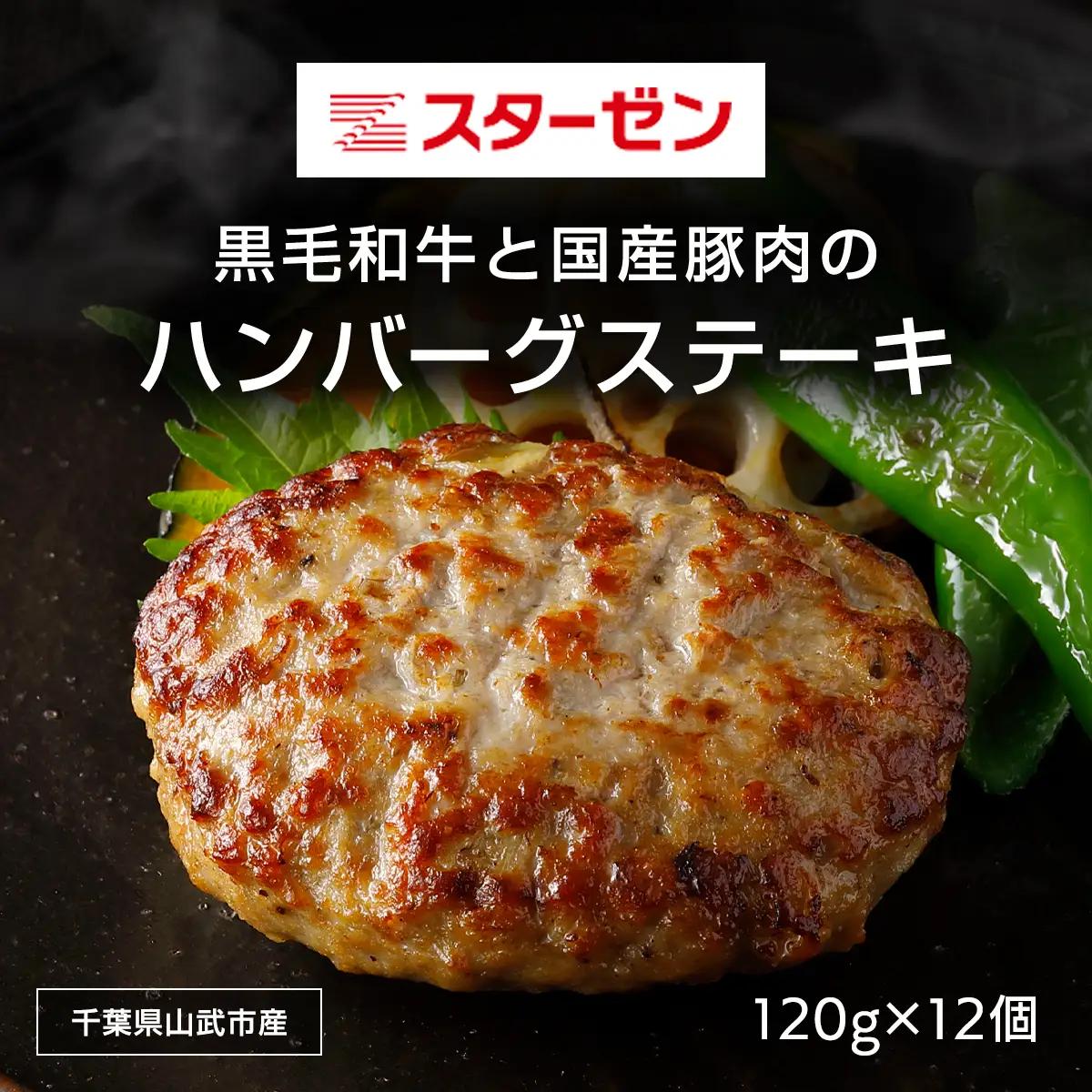 黒毛和牛と国産豚肉のハンバーグステーキ 120g×12個 SMBI001