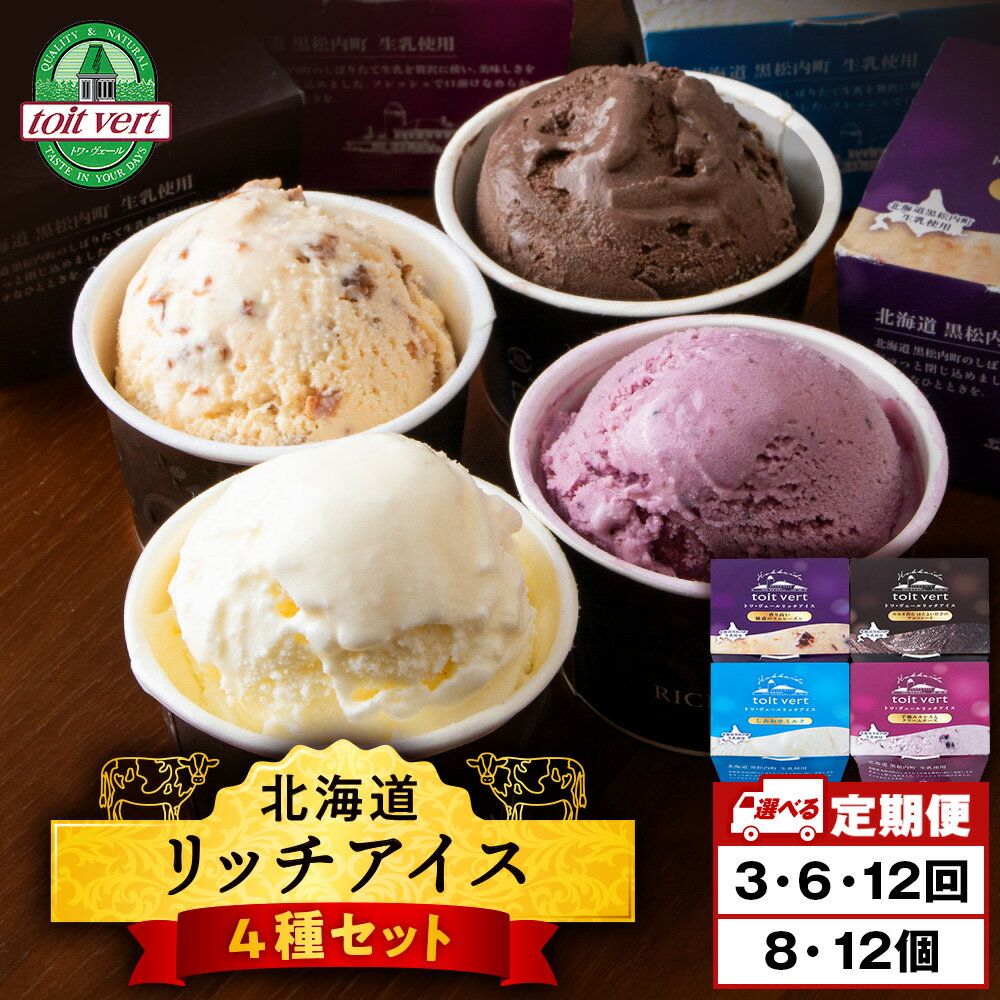 【ふるさと納税】 【定期便】リッチアイス 選べる定期便 8個・12個セット（100ml）【 4種 × 各2個・各3個】ミルク チョコ ラムレーズン カシス チーズ アイス アイスクリーム デザート スイーツ 北海道ふるさと納税 ふるさと納税 北海道 黒松内町 通販 ギフト