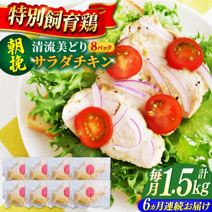 【ふるさと納税】【6回定期便】朝挽き 清流美どり サラダチキン1.5kg（8P） 鶏肉 鶏むね お取り寄せ 岐阜市 / 若鶏の春近[ANDL016]
