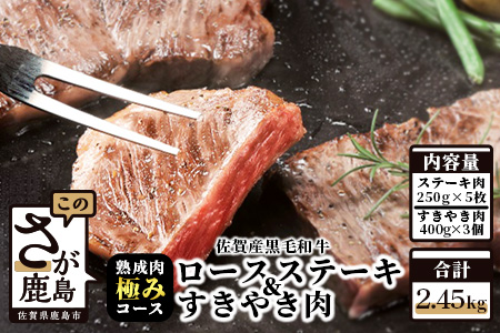  【熟成肉『極み』コース】佐賀県産黒毛和牛 ロースステーキ＆すきやき肉 V-8 