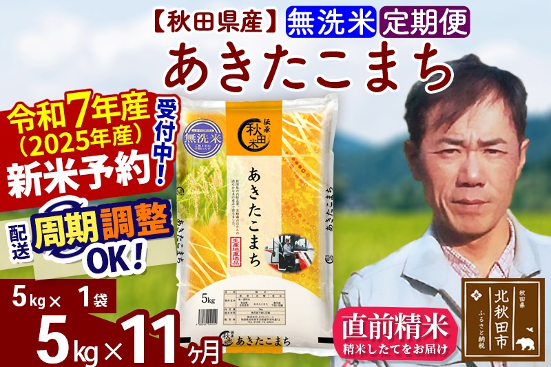 ※令和7年産 新米予約※《定期便11ヶ月》秋田県産 あきたこまち 5kg【無洗米】(5kg小分け袋) 2025年産 お届け周期調整可能 隔月に調整OK お米 みそらファーム|msrf-30311