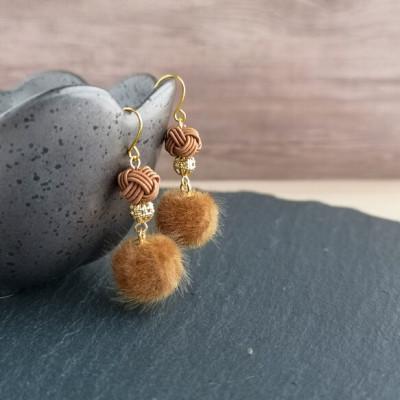 ふるさと納税 京丹後市 *うす茶×ライトブラウン*水引ピアス/玉結びとフェイクファーのピアス |  | 01