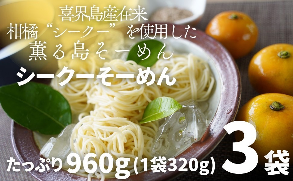 
            【喜界島在来柑橘を使用した】シークーそーめん/そうめん/ソーメン ３袋 計960g
          