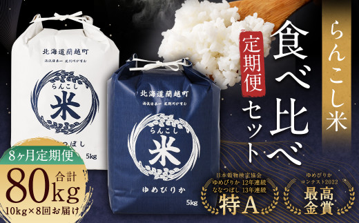 【8ヶ月定期便】らんこし米食べ比べ（ななつぼし・ゆめぴりか）各5kg 合計80kg お米 ななつぼし ゆめぴりか 精米