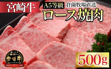 【百名店の味をご自宅で！】A5等級宮崎牛ロース焼肉用 500g（国産 牛肉 お肉 黒毛和牛 宮崎牛 焼肉 内閣総理大臣賞）