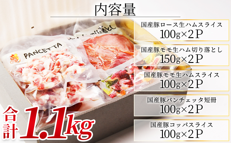 ＜極みロース生ハム入り5種食べ比べセット＞ 国産 豚モモ 切落し 切り落とし スライス パンチェッタ 短冊 コッパスライス サラダ BBQ おつまみ お祝い 誕生日 結婚記念日 贈り物 三股町 宮崎県 宮崎県三股町【MI736-pl】【株式会社プラス】