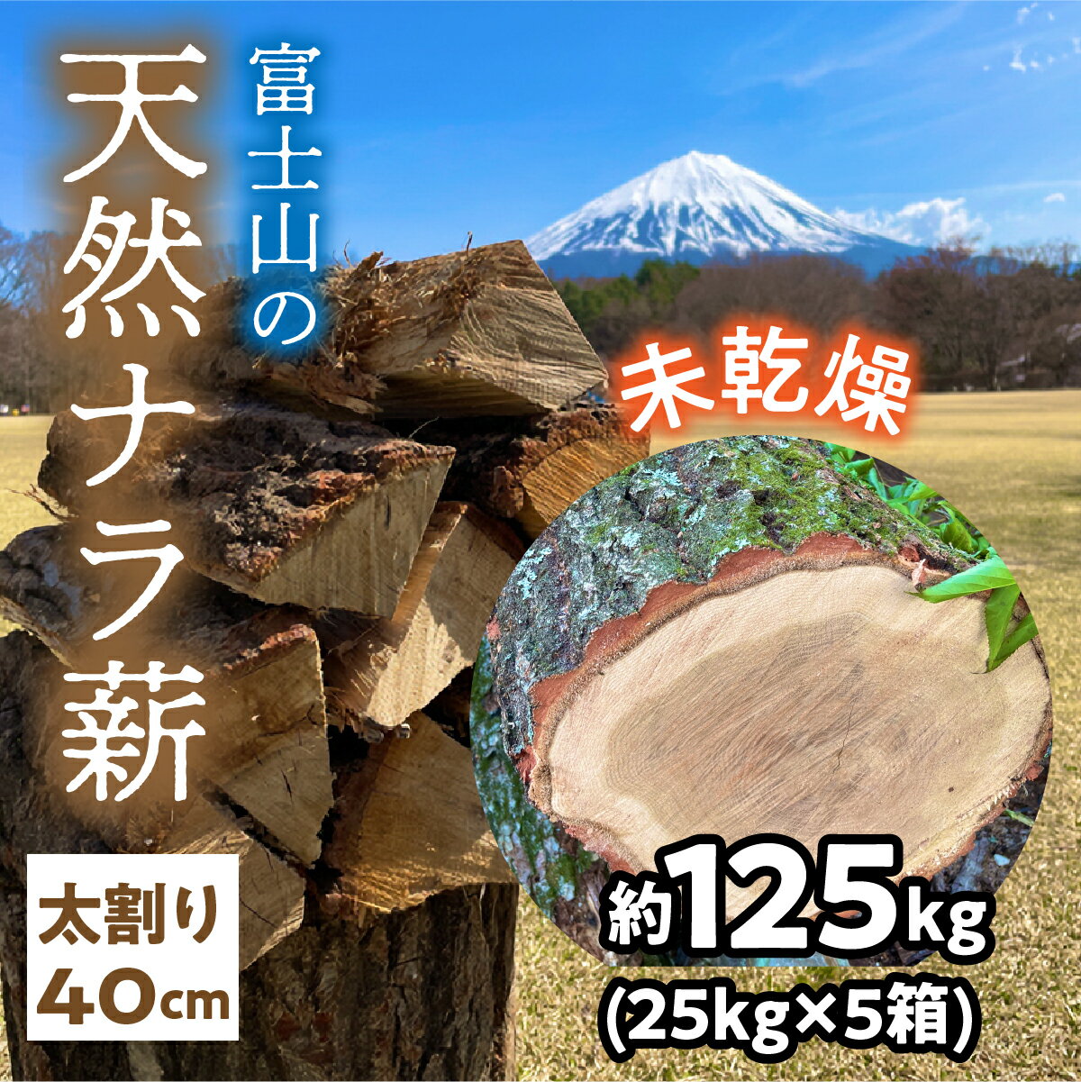 【ふるさと納税】富士山の天然ナラ薪 太割り40cm 約125kg(25kg×5箱) 未乾燥 ふるさと納税 人気 おすすめ ランキング 薪 楢 焚き火 燃料 キャンプ 富士山 山梨県 鳴沢村 送料無料 NSAC002