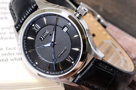 JIOS SEIRAN 日本製 自動巻き腕時計 メンズ 男性用 革ベルト ブランド ドレスウォッチ ジオス 黒文字盤 × 青針 クロコ型押しベルト（黒）