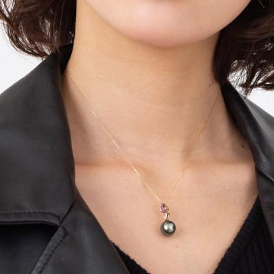 ふるさと納税 神戸市 【桔梗】黒蝶真珠(タヒチパール) アメジスト ローズクォーツ K18ピンクゴールド ペンダントトップ |  | 03