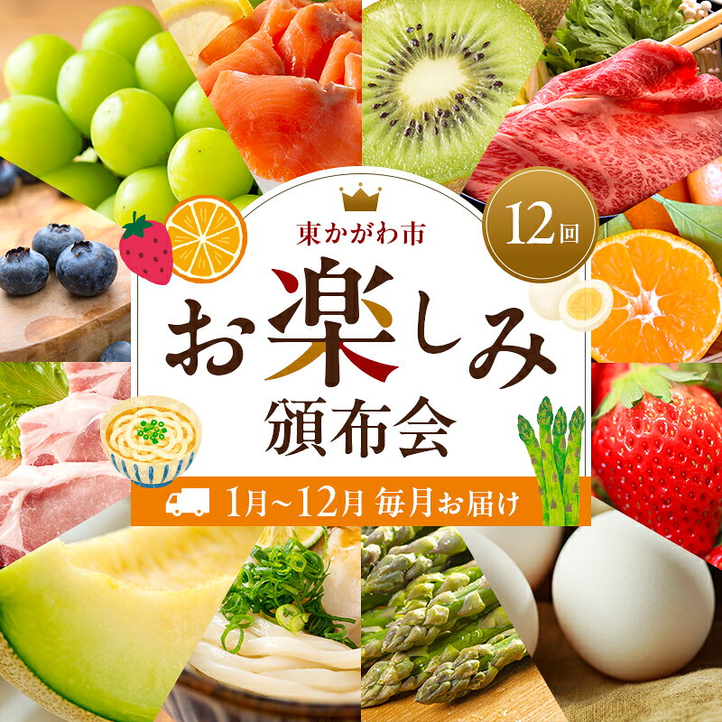 【ふるさと納税】東かがわ市お楽しみ頒布会(12回) みかん いちご 卵 アスパラ 讃岐うどん メロン 豚肉 ブルーベリー シャインマスカット サーモン キウイ 黒毛和牛 香川　お届け：2027年1月上旬～2027年12月下旬