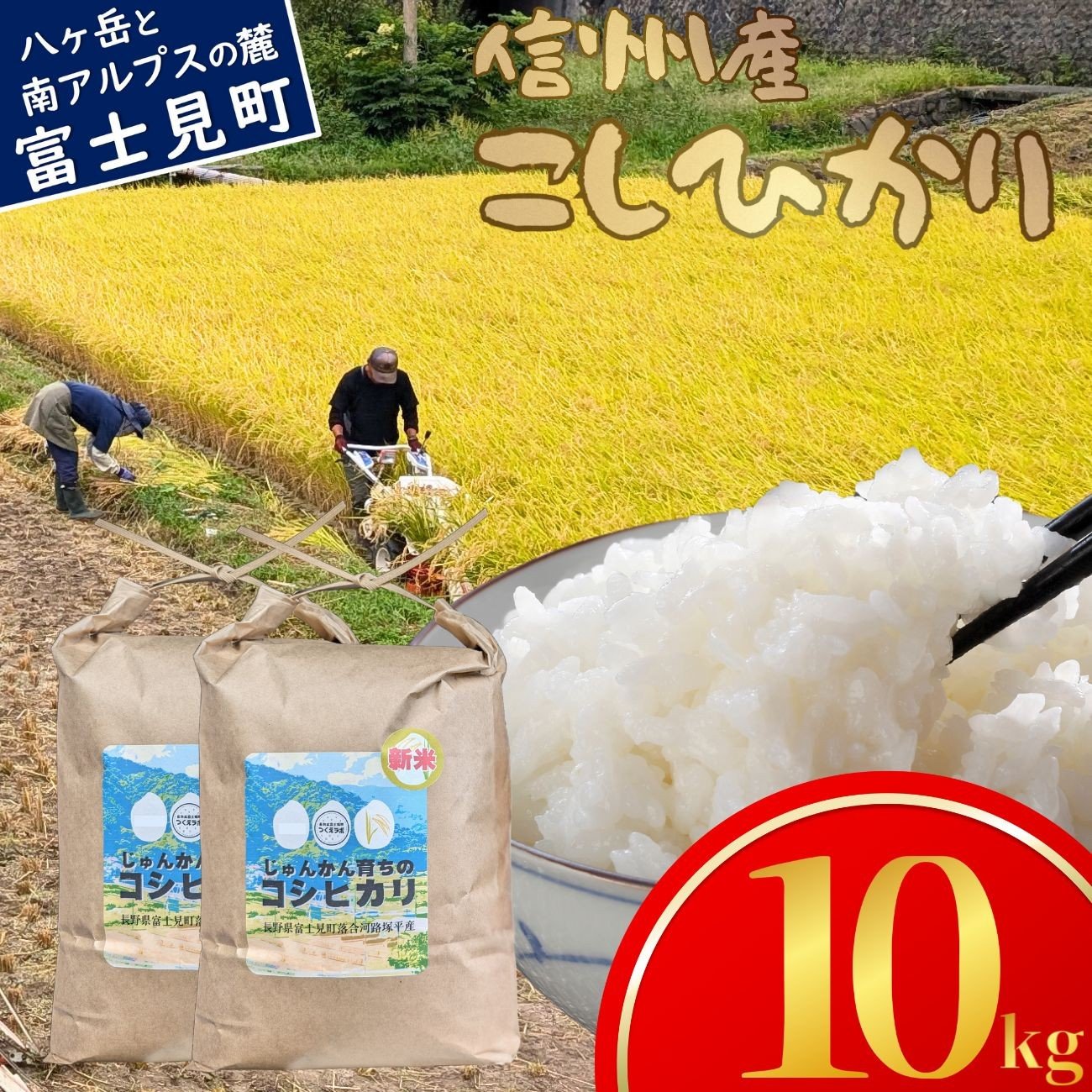 
            先行予約 令和7年産 コシヒカリ 10kg(5kg×2袋) 長野県富士見町落合河路塚平産 じゅんかん育ちのコシヒカリ つくえラボ [10月中旬発送開始]
          