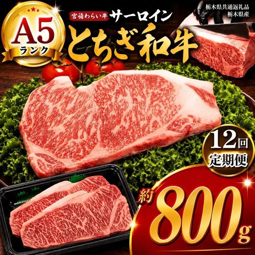 【定期12回】宮福笑牛（とちぎ和牛） A5 サーロインステーキ　約200g×4枚【栃木県共通返礼品】