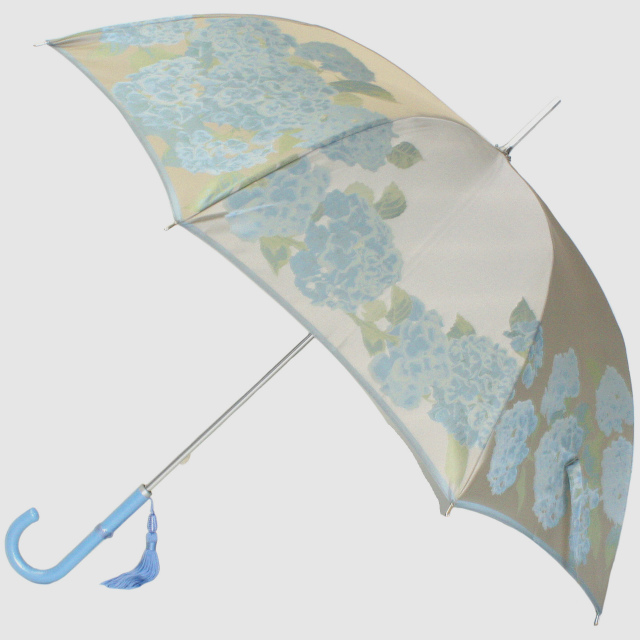 CB035 【槙田商店】晴雨兼用長傘　絵おり　紫陽花　ベージュ