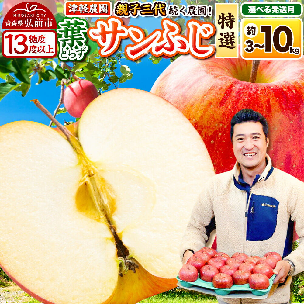 【ふるさと納税】りんご【選べる 26年12月／27年1月〜 発送】葉とらず サンふじ【特選】選べる 約3kg／約5kg／約10kg【糖度13度以上】津軽農園 先行受付 青森県 弘前市 果物 フルーツ 林檎 リンゴ くだもの ギフト 贈り物 [先行予約]