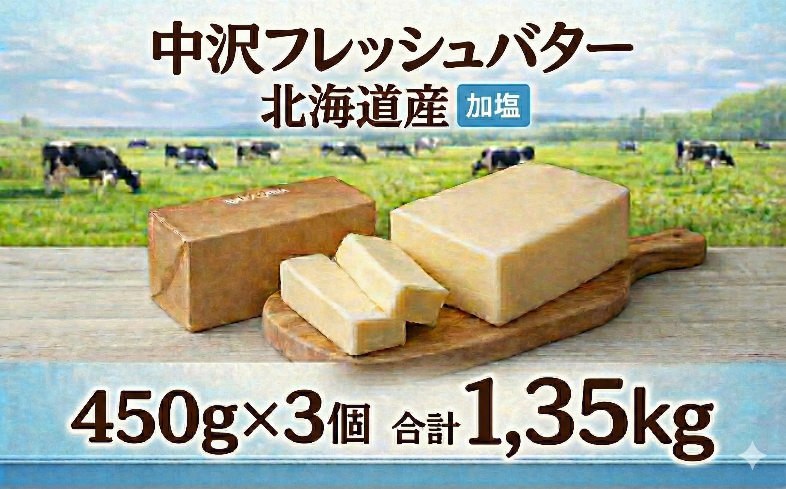 加塩フレッシュバター 450g × 3個 計1.35kg 北海道 中沢乳業 藤沢市