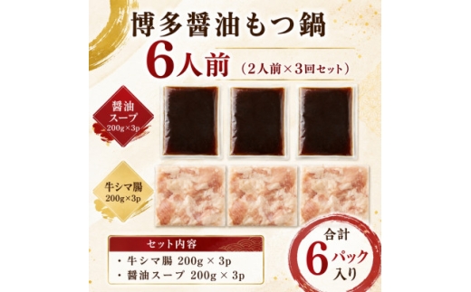 訳あり!博多醤油もつ鍋 6人前(2人前×3回セット)【1767676】