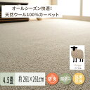 【ふるさと納税】天然ウール100%の 防炎 カーペット 1枚 4.5帖 ベージュ 約261×261cm 600023545｜防炎 防ダニ 抗菌加工 防音 オールシーズン ウールカーペット インテリア 天然素材 [3535]