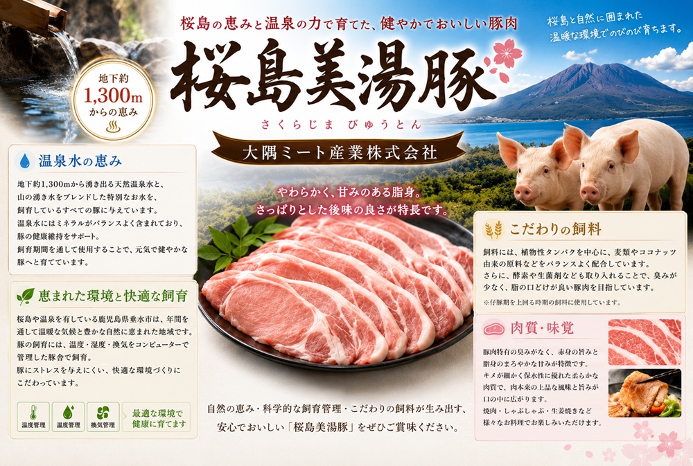 鹿児島県産桜島美湯豚　肩ロースブロック　2kg(2分割)