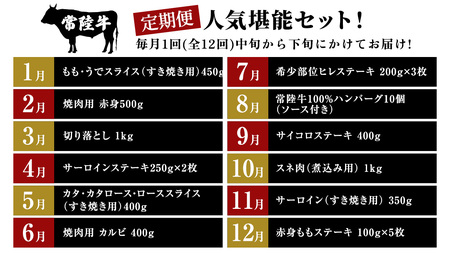 【定期便】【2027年1月スタート】【全12回】『常陸牛』人気12か月堪能セット (茨城県共通返礼品)  牛肉 肉 お肉 国産 国産牛 ヒレ ステーキ ハンバーグ サーロイン 赤身 切り落とし 霜降り