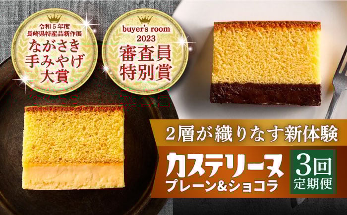 
                  【全3回定期便】【行列のできる相談所で紹介！】 長崎カステリーヌ（プレーン・ショコラ）2種セット 長崎県/タナカヤ [42AAAA002]カステリーヌ カステラ ショコラ テリーヌ チョコ 菓子 デザート 冷凍 メディア紹介 ご当地スイーツ 
                
