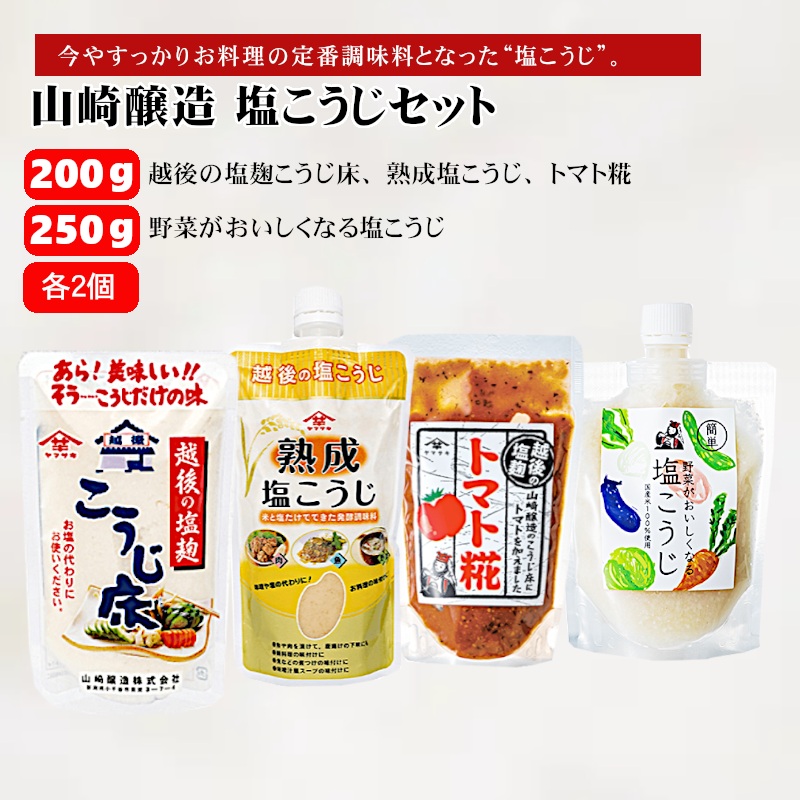 山崎醸造 塩こうじ8個セット (人気の4種類×各2個) 塩麹 万能調味料 山崎醸造 【0002-0237-01】