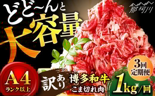 【全3回定期便】【たっぷり大容量！】博多和牛 切り落とし 1000g（500g×2P）＜株式会社MEAT PLUS＞那珂川市 [GBW013]