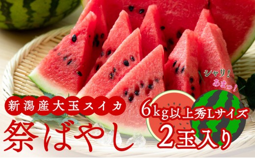 
                  スイカ 大玉すいか （ 祭ばやし ） 秀L 2玉入り 約6～6.9kg×2玉 計12Kg以上 大玉 すいか フルーツ 果物 2玉 新潟 夏フルーツ 
                